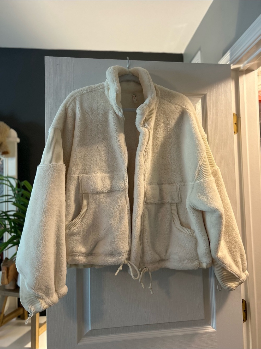 FP Movement by Free People Cream Faux Shearling Jacket